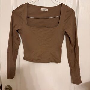 Babaton Chocolate Brown Square Neck Long-Sleeve Crop Top